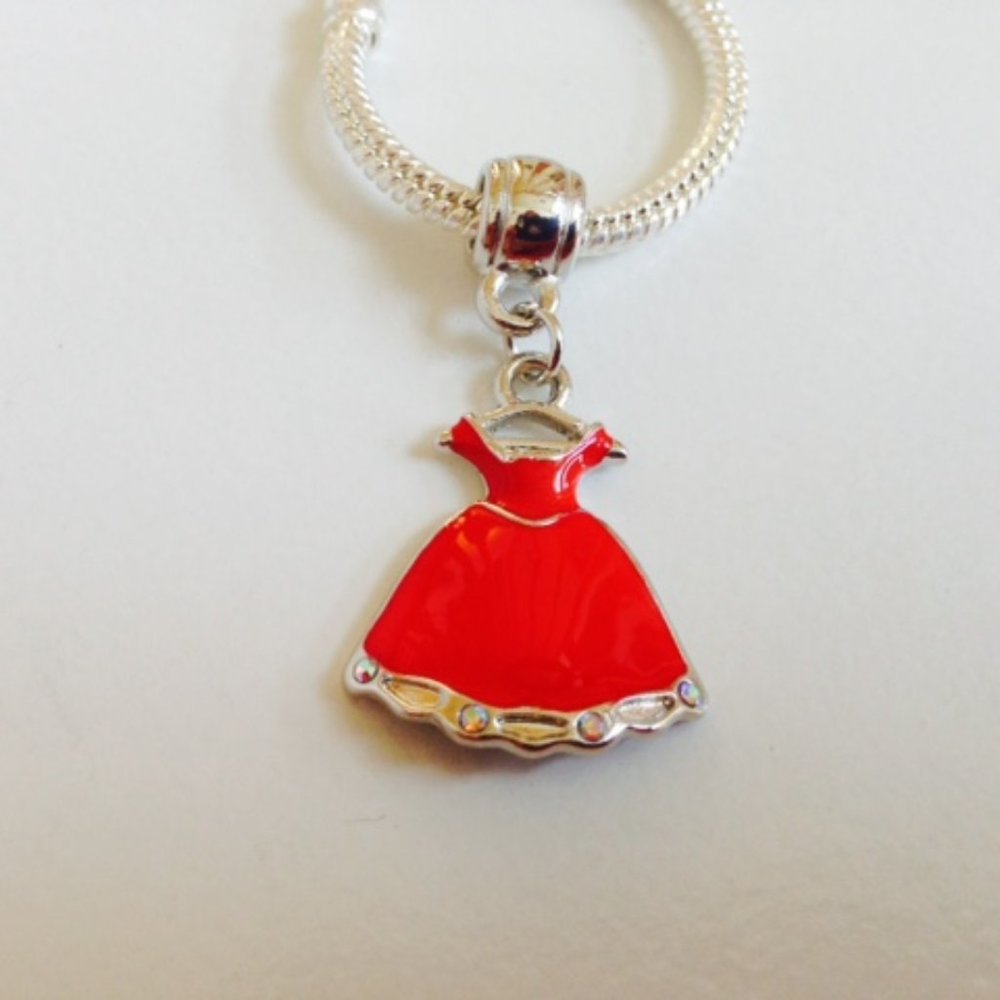 RED Princess Dress Dangling Charm Bead For European Style Charm Bracelets